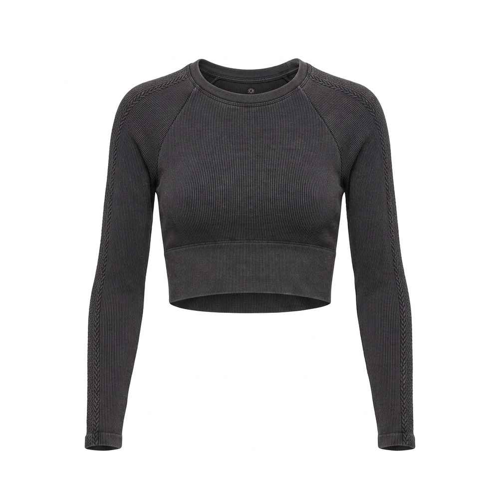OFFLINE by Aerie Ribbed Seamless Long Sleeve Cropped Athletic Top Black M